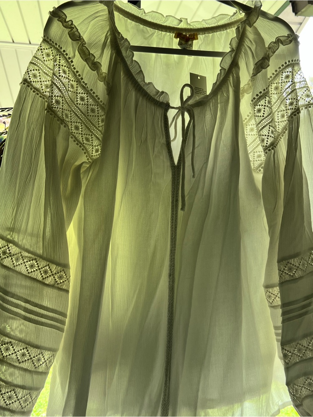 White Embroidered Peasant Blouse - Women Tops - Picture 7 of 7